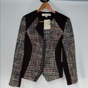 BOSTON PROPER COLOR BLOCK TWEED JACKET FTL-11-196